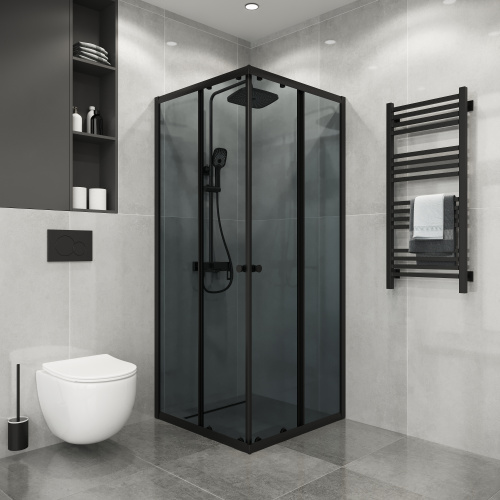 Душевой уголок Niagara Eco NG-1009-14QT 89х89 стекло тонированное профиль черный матовый без поддона - фото 3