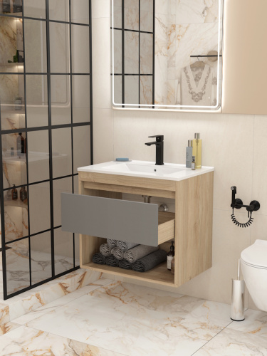 Тумба под раковину Teymi Vitra T60403 70х46х50 подвесная цвет дуб - фото 5