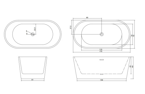 Ванна акриловая Cerutti SPA CT10879 170х75 отдельностоящая овальная с ножками - фото 4