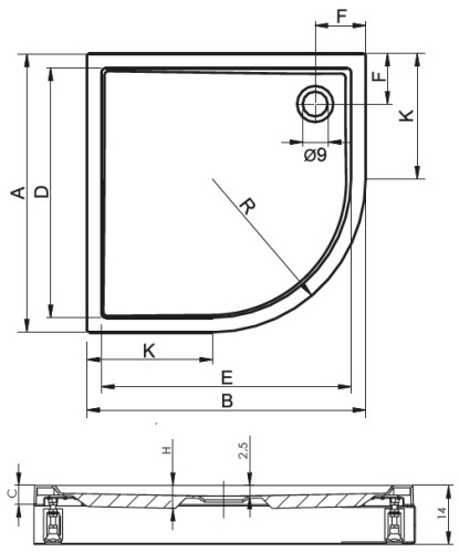 Душевой поддон Riho DAVOS D002019005 90х90 акрил белый с ножками - фото 2