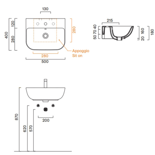 Раковина керамическая Catalano Italy 50 см 720501001 подвесная цвет белый 1 отверстие под смеситель - фото 2