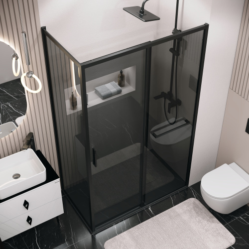 Душевая перегородка Grossman Style 200.K33.05.70.21.10 70х195 стекло тонированное профиль черный матовый - фото 4