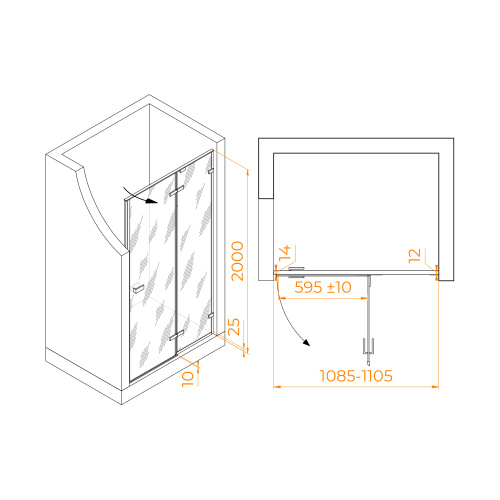 Душевая дверь RGW Stilvoll 353200411-14 110х200 стекло прозрачное профиль черный - фото 2