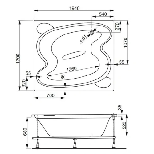 Ванна акриловая Vagnerplast Helios VPBA197HEL2X-04 194х170 пристенная овальная без каркаса - фото 2