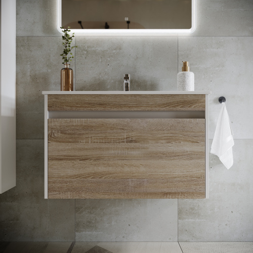 Тумба под раковину Sancos Smart SM80E 79х45х50 подвесная цвет дуб бардолино/белый - фото 4