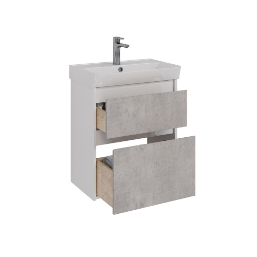 Тумба под раковину LeMark Combi LM03C60T-Beton 57х35х65 напольная/подвесная цвет бетон/белый - фото 2