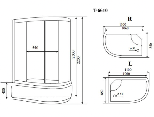 Душевая кабина Timo Standart T-6610SL 110х85 асимметричная с крышей ориентация левая - фото 2