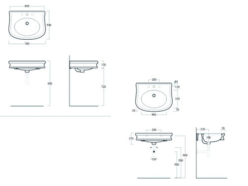 Раковина из санфаянса Simas LA 10/1 hole 70х54 подвесная цвет белый - фото 3