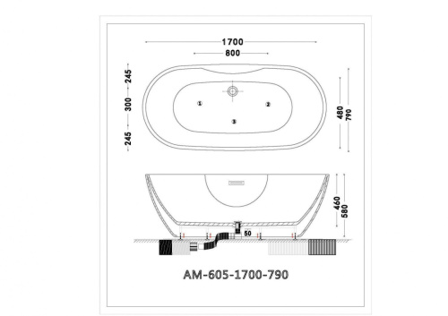 Ванна акриловая Art&Max AM-605-1700-790 170х79 отдельностоящая овальная с каркасом - фото 2