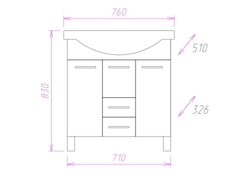 Тумба под раковину Onika Моника 107501 71х33х68 напольная - фото 3