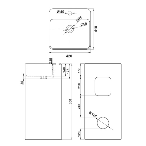Раковина из сантехнического фарфора Melana B125-805 42х41 напольная цвет белый 1 отверстие под смеситель - фото 4