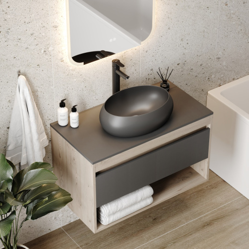 Раковина из сантехнического фарфора Teymi Laina T51302 49х34 накладная цвет черный матовый без отверстий под смеситель - фото 4