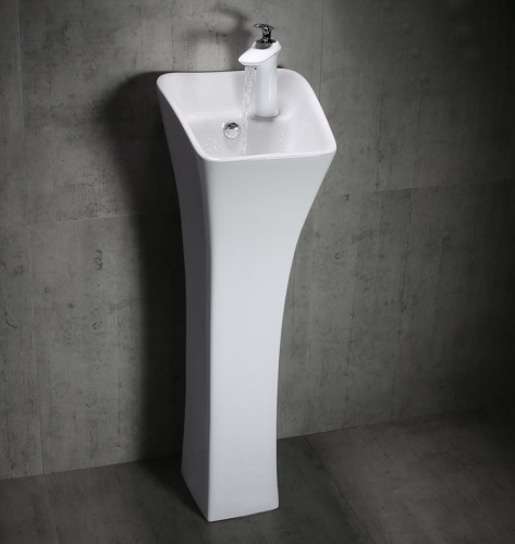 Раковина из санфаянса CeramaLux M9012 27х32 напольная цвет белый 1 отверстие под смеситель - фото 2