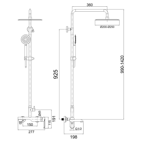 Душевая стойка Melana Paola Hi-tech F610605 настенная - фото 3