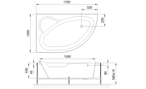 Ванна акриловая Royal Bath ALPINE RB819102L 170х100 пристенная асимметричная без каркаса - фото 4