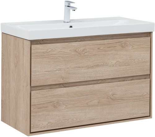 Тумба под раковину Aquanet Милан 00336385 100х45х64 подвесная цвет светлое дерево - фото 5