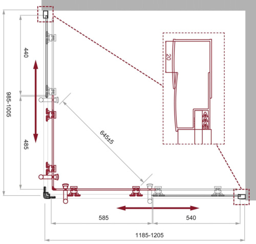 Душевой уголок BelBagno UNO-195 UNO-195-AH-2-120/100-CH-CR 120х100 стекло шиншилла профиль хром глянцевый без поддона - фото 2