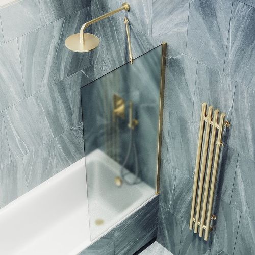 Душевая шторка на ванну Maybah Glass MGV-93-3ш 70х140 стекло тонированное профиль золото ориентация универсальная - фото 4