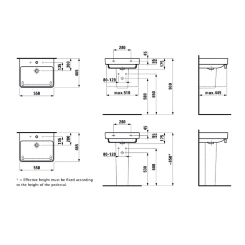 Раковина керамическая Laufen Pro 55 см 8.1096.2.000.104.1 подвесная цвет белый 1 отверстие под смеситель - фото 2