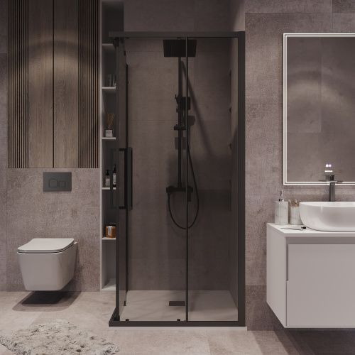 Душевой уголок Grossman Cosmo 300.K33.02.1010.21.10 100х100 стекло тонированное профиль черный матовый без поддона - фото 5