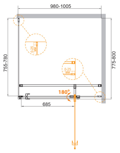 Душевой уголок Cezares VALVOLA VALVOLA-AH-1-100/80-C-Cr 100х80 стекло прозрачное профиль хром глянцевый без поддона - фото 2