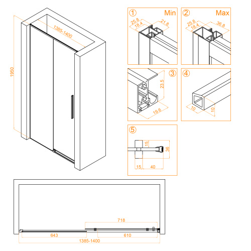 Душевая дверь RGW Stilvoll 32321214-14 140х195 стекло прозрачное профиль черный - фото 2