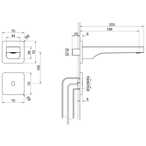 Смеситель для раковины Timo Torne 4373/17SM встраиваемый в стену золото матовое - фото 2