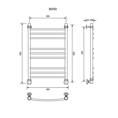 Полотенцесушитель Veconi Nemi-A N8050B-A 50х80 водяной черный - фото 3