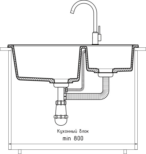 Кухонная мойка Granfest Practik P-780K топаз 78х51 цвет серый поверхность матовая - фото 4
