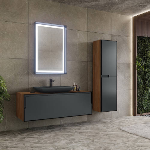 Шкаф-пенал Orka Craft 3000319 40х27х138 подвесной цвет орех/антрацит - фото 2