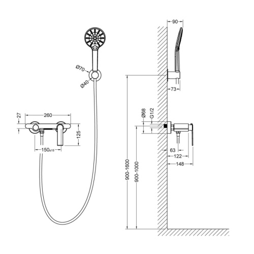 Смеситель для ванны и душа Timo Anni 2714/03Y настенный черный матовый - фото 2