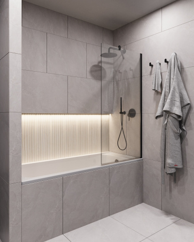 Шторка для ванны Timo T26 90х140 стекло прозрачное профиль черный ориентация универсальная - фото 2