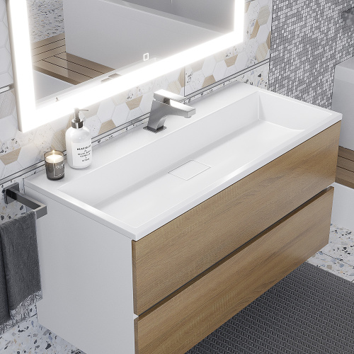 Раковина из литьевого мрамора Uperwood Barsa 293020531 100х45 полувстраиваемая цвет белый - фото 2