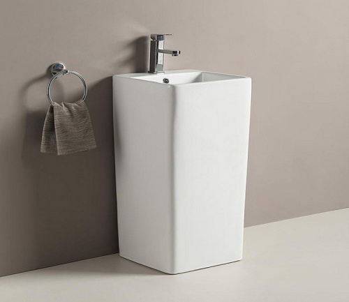 Раковина из санфаянса CeramaLux P7004L 40х40 напольная цвет белый 1 отверстие под смеситель - фото 2