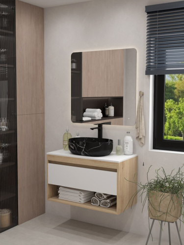 Раковина из сантехнического фарфора Teymi Solli T50387 49х35 накладная цвет черный мрамор без отверстий под смеситель - фото 3