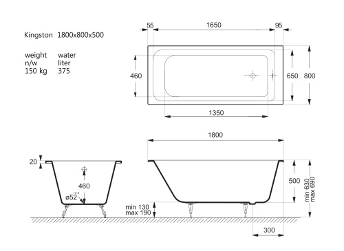 Ванна чугунная Vinsent Veron Kingston VKN1808050 180х80 пристенная прямоугольная с ножками - фото 4