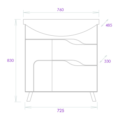 Тумба под раковину Onika Веронэлла 107514 73х33х68 напольная - фото 3