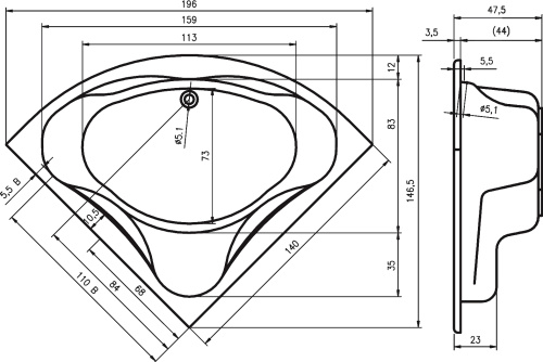 Ванна акриловая Riho NEO B076001005 140х140 пристенная асимметричная без ножек - фото 2