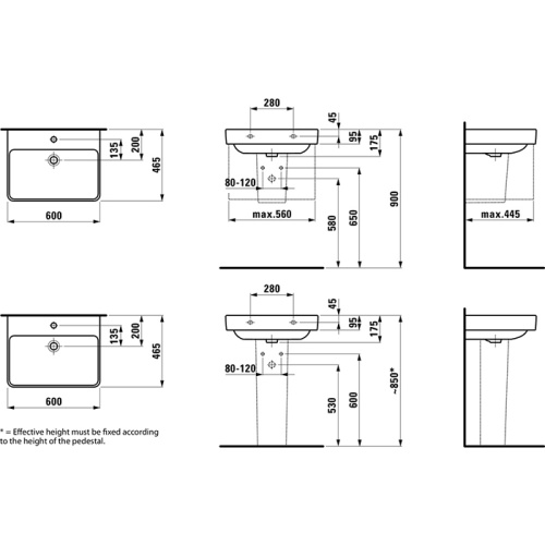 Раковина керамическая Laufen Pro 60 см 8.1996.2.000.000.1 подвесная цвет белый 1 отверстие под смеситель - фото 2