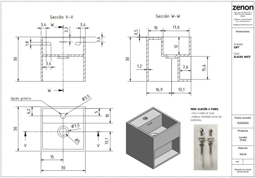 Раковина из искусственного камня Zenon Titan 4000.000.000.000.39678 30х30 подвесная цвет белый матовый - фото 2