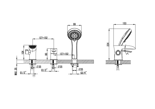 Смеситель LeMark Atlantiss LM3245C на борт ванны хром - фото 2