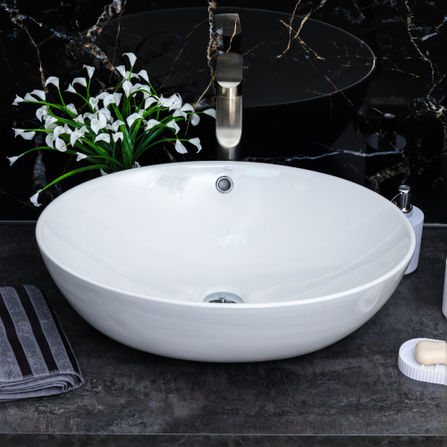 Раковина из сантехнического фарфора Melana 320314-805 60х44 накладная цвет белый без отверстий под смеситель - фото 4