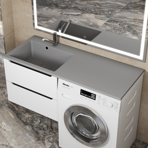 Раковина кварцевая Uperwood Cosmos Quartz RCosmos120LS 120х48 над стиральной машиной цвет серый - фото 2