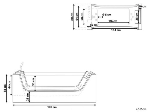 Ванна акриловая гидромассажная Cerutti SPA C-453A 180х80 пристенная прямоугольная с ножками - фото 5