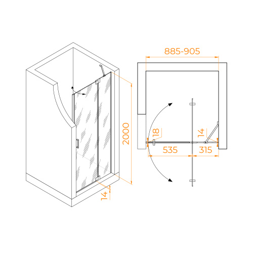 Душевая дверь RGW Hotel 350601409-11 90х200 стекло прозрачное профиль хром глянцевый - фото 2
