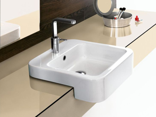 Раковина из санфаянса Hatria HAPPY HOUR Y0M801 48х48 полувстраиваемая цвет белый 1 отверстие под смеситель - фото 2