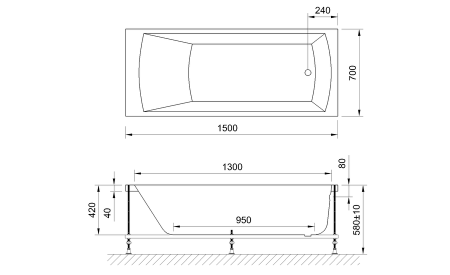 Ванна акриловая Royal Bath VIENNA RB953201 150х70 пристенная прямоугольная без ножек и каркаса