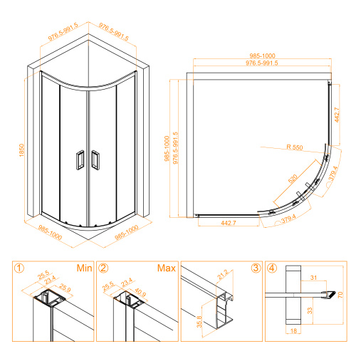 Душевой уголок RGW Classic 32095400-14 100х100 стекло прозрачное профиль черный без поддона - фото 5
