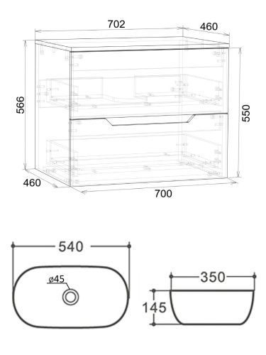 Тумба с раковиной Orange Line Li-70TugMDF+B07-540W 70х46х71 подвесная цвет графит матовый - фото 5