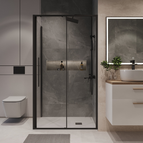 Душевой уголок Niagara Nova NG-84-14AB-A90B-34 140х90 стекло прозрачное профиль черный матовый без поддона - фото 4